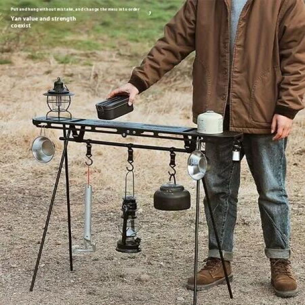 1pc Portable Folding Camping Table with Storage Tray - Durable Iron, No Power Required, Ideal for Outdoor Leisure and Picnics, Camping Furniture