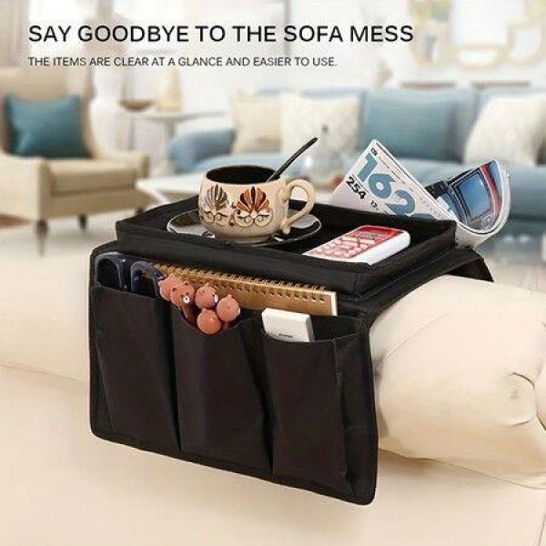 1pc Sofa Armrest Organizer With Cup Holder Tray Chair Arm TV Remote Holder For Recliner Couch Armchair Caddy Bedside Storage Pockets Bag