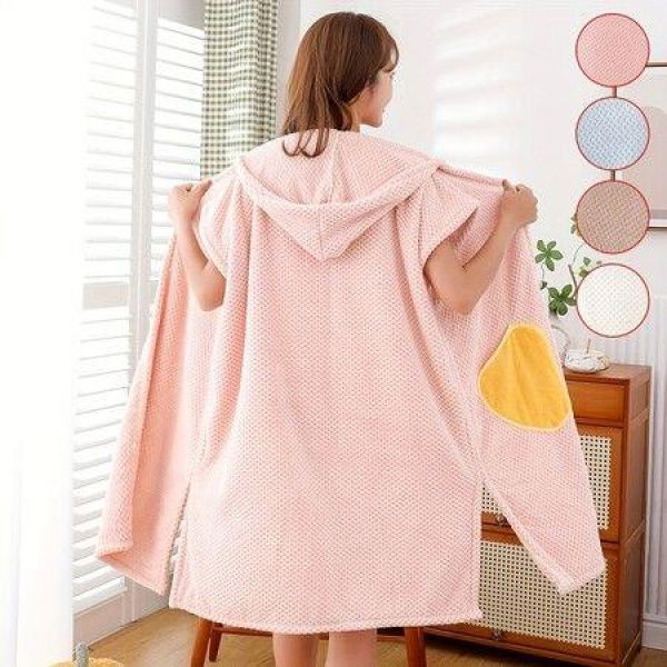 1pc Women Hooded Bathrobe Hooded Poncho Towel Bath Wrap Towels No Sleeve With Hat For Women Absorbent Shower Spa Wrap Bath Skirt Color Pink