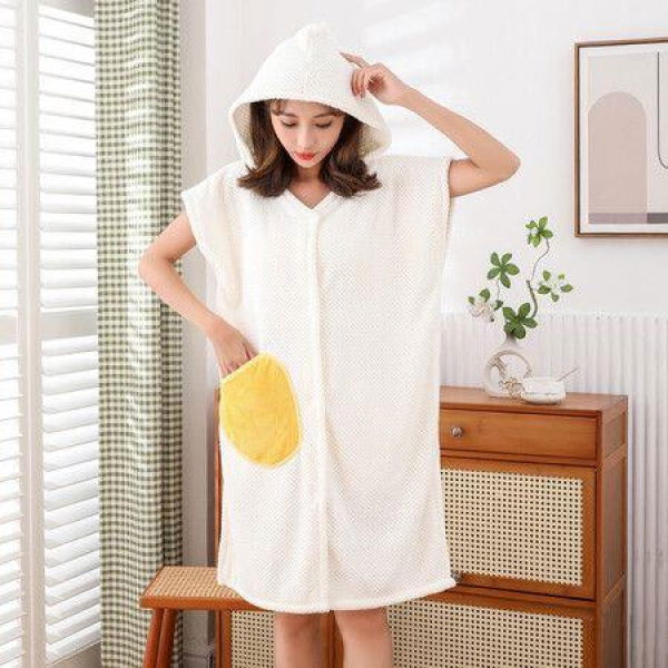 1pc Women Hooded Bathrobe Hooded Poncho Towel Bath Wrap Towels No Sleeve With Hat For Women Absorbent Shower Spa Wrap Bath Skirt Color White