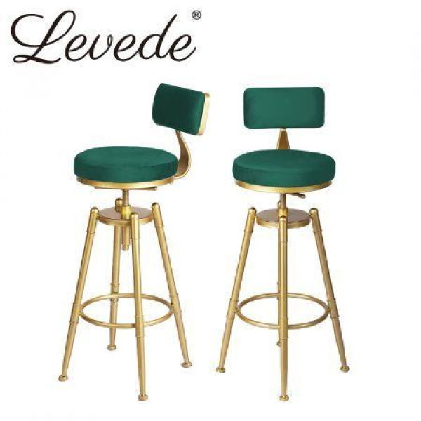 1x Bar Stools Velvet Kitchen Green