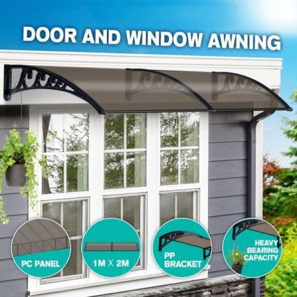 1X2M Sun Rain Snow Blocking Door Window Awning Cover Hold Up To 140Kg-Brown