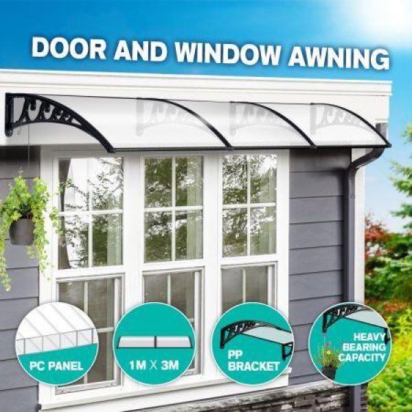 1X3M Sun Rain Snow Blocking Door Window Awning Cover Hold Up To 140Kg