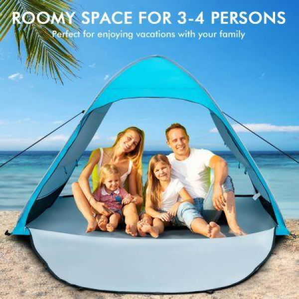 2-4 Persons Automatic Pop-up Tent With Carrying Bag Stakes Sandbags For Beach Picnic