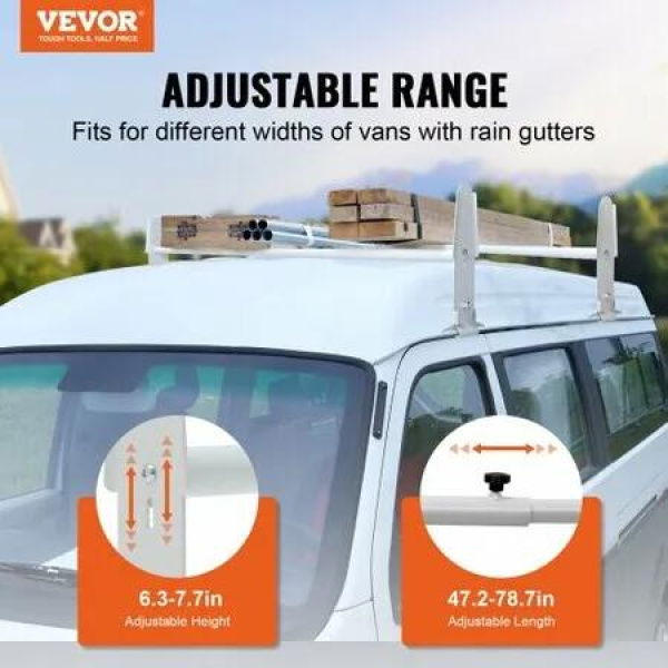 2-Bar Van Roof Ladder Rack Alloy Adjustable 47.2'-78.7' for Full-Size Vans