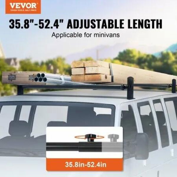 2 Bars Van Roof Ladder Rack 500 LBS Adjustable 35.8' to 57.5' Alloy Steel