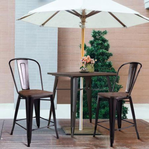 2 Bronzes Metal Chairs Set With Backrest For Bistro