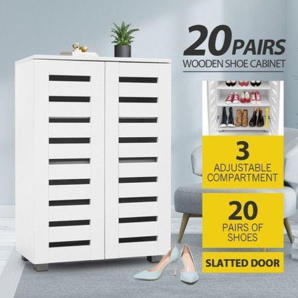 2 Door 20 Pair Shoe Storage Cabinet For Home Entryway Closet