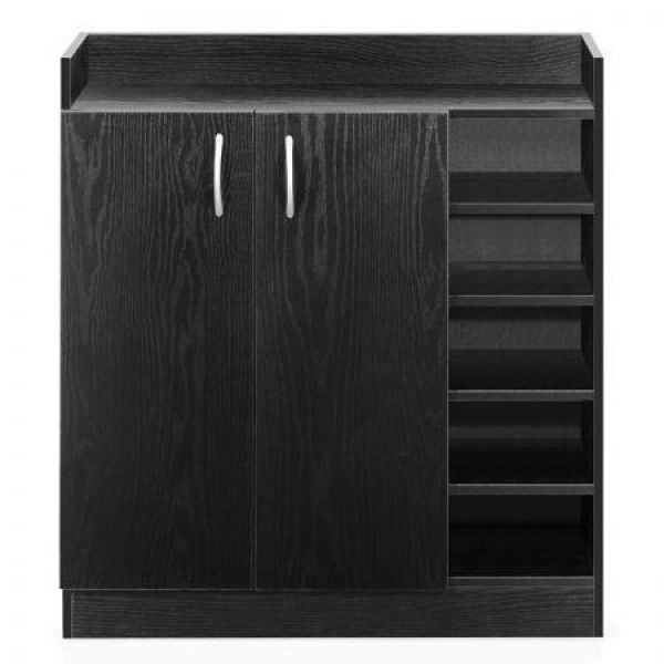 2 Doors Shoe Cabinet Storage Cupboard - Black