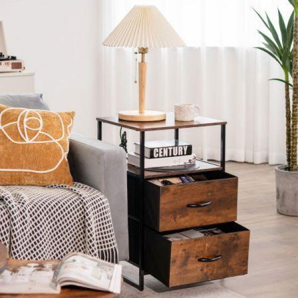 2-Drawer Storage Cabinet With Removable Fabric Drawers For Living Room/Bedroom