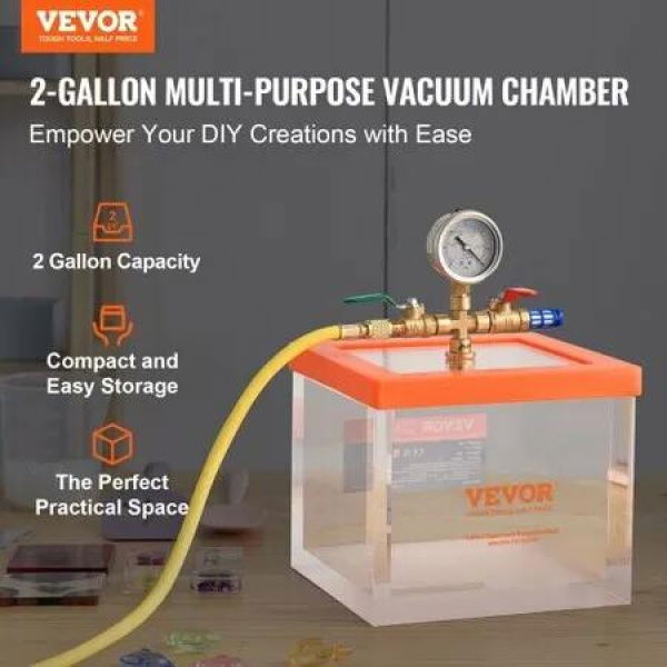 2 Gallon Vacuum Chamber Upgraded Multipurpose Acrylic Vacuum Degassing Chamber Transparent Vacuum Chamber for Resin Degassing Silica Gel Degassing