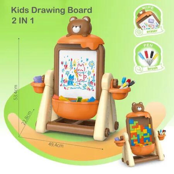 2 in 1 Art Easel for Kids, Kids Standing Building Block Drawing Board Orange Color