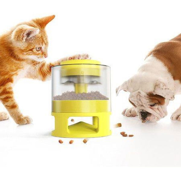 2 In 1 Automatic Cat Feeder Pet Press Slow Food Leaker Food DispenserYellow