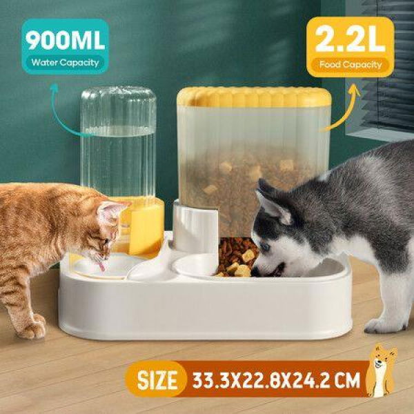 2-in-1 Automatic Pet Cat Feeder Dog Water Dispenser 2.2L Food Bowl Gravity Auto Feeding Set For Small Medium Large Pets Petscene