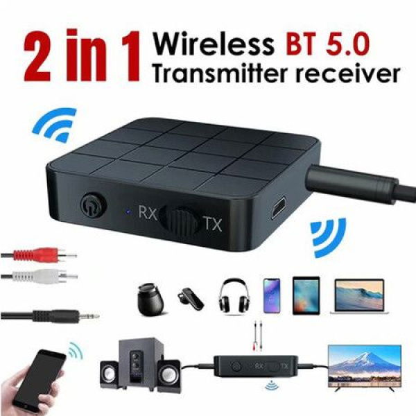 2-in-1 Bluetooth 5.0 Audio Transmitter Receiver 3.5mm Wireless Adapter Stereo Audio Dongle For TV Car And Home Speakers.