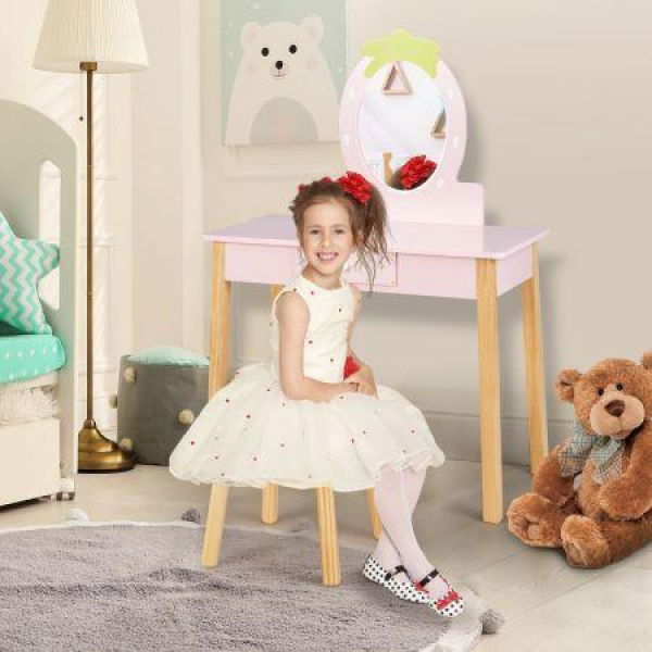 2-in-1 Childrens Vanity Set With Stool For Kids