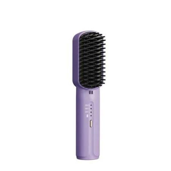 2-in-1 Cordless Hair Straightening Comb with 3200mAh Negative Ions and 3-Speed Temperature Control for Effortless Straightening(Purple)