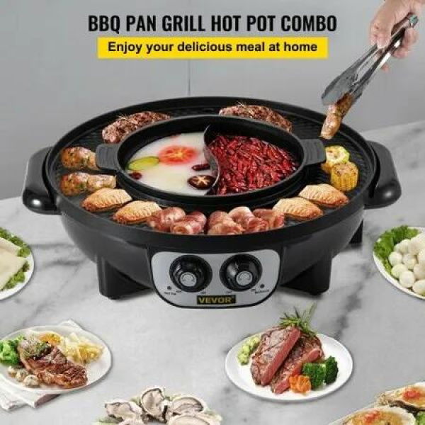 2 in 1 Electric BBQ Grill Hot Pot Plate Shabu Oven Smokeless Barbecue Pan