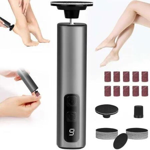 2 in 1 Electric Foot Callus Remover for Feet and Nails, Rechargeable Electric Foot File Sander, 9 Speed Cordless Pedicure Tools, Grey