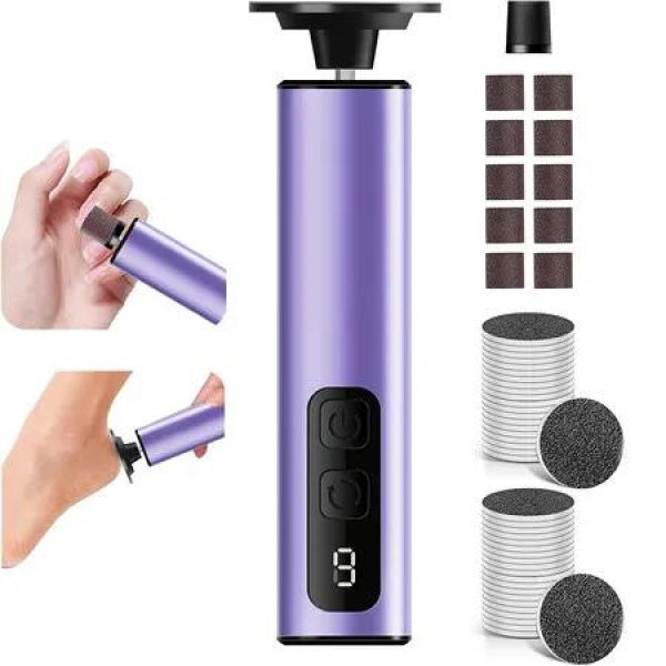 2 in 1 Electric Foot Callus Remover for Feet and Nails, Rechargeable Electric Foot File Sander, 9 Speed Cordless Pedicure Tools, Purple