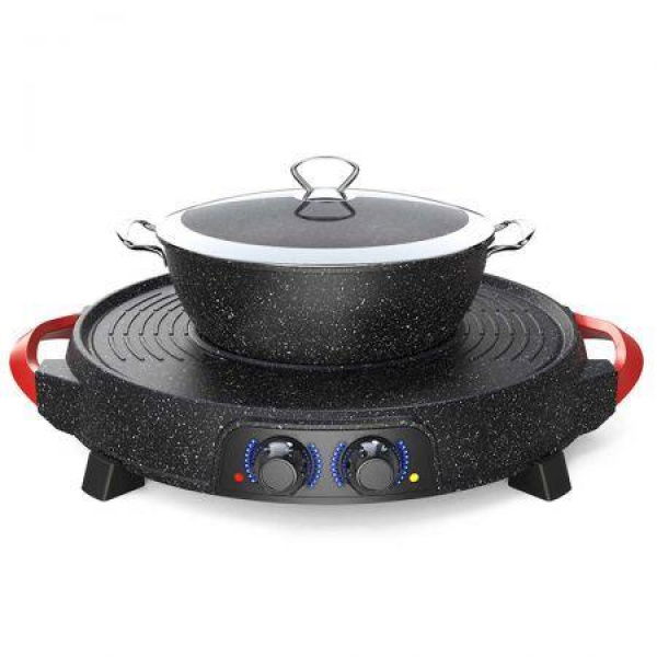 2 In 1 Electric Stone Coated Teppanyaki Grill Plate Steamboat Hotpot