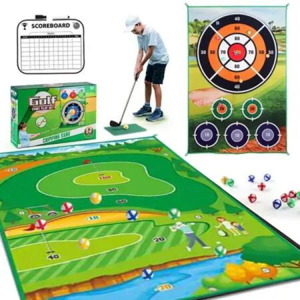 2-in-1 Golf Chipping Game Training Mat Interactive Putting Dart Game Indoor Outdoor Games For Kids Home Backyard Office