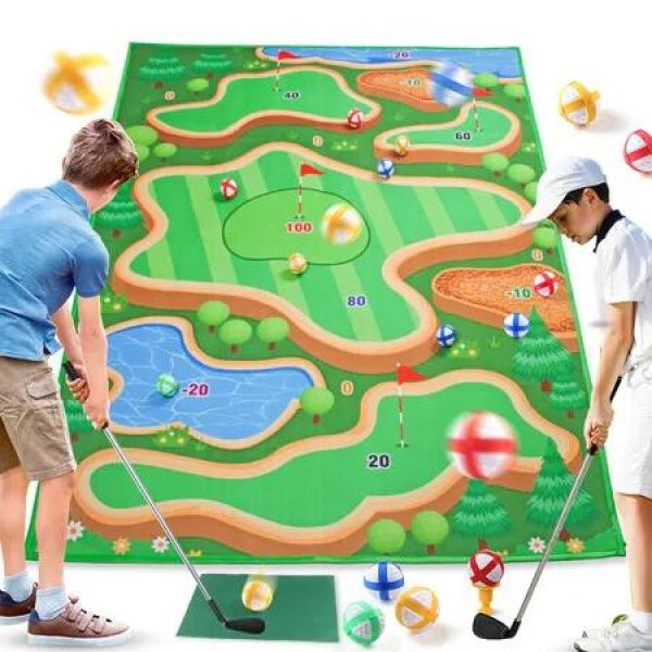 2-in-1 Golf Chipping Game Training Mat Interactive Putting Dart Game Indoor Outdoor Games For Kids Home Backyard Office