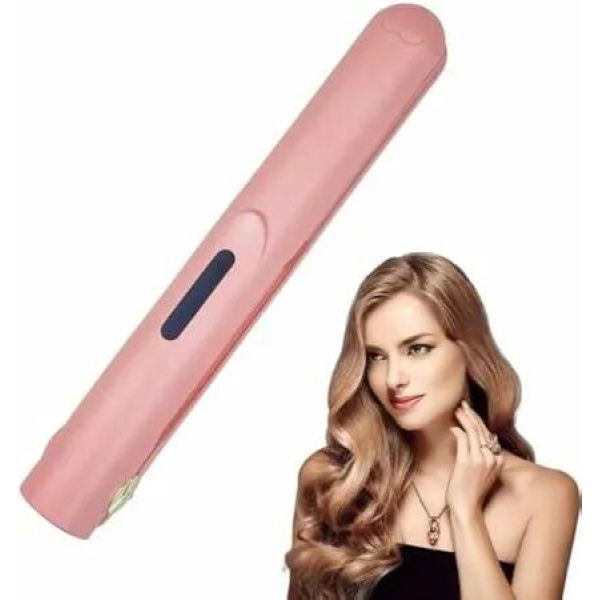 2 in 1 Hair Straightener and Curler,Portable Travel Wireless USB Rechargeable Mini Straightener,Anti-Scald 3-Level Adjust Temp,Pink