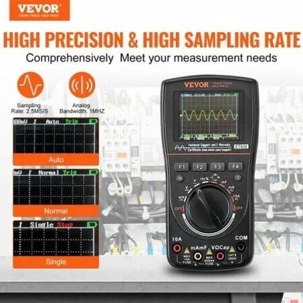 2-in-1 Handheld Digital Oscilloscope 2.5MS/S Sampling Rate 1MHZ Bandwidth Portable Oscilloscope Multimeter w/ LCD Display Storage Bag for Automotive Repair