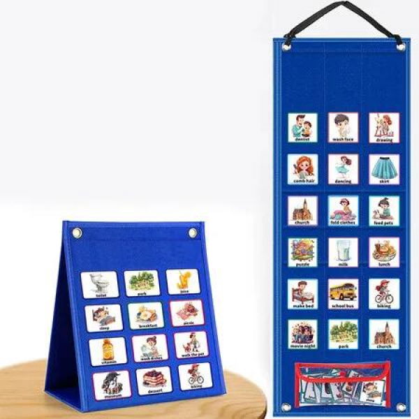 2 in 1 Kids Visual Schedule Calendar Chart,Autism Daily Chore Routine Chart with 96 Cards Autism Learning Materials Bedtime Routine Chart Color Blue