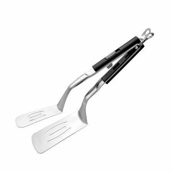 2 in 1 Kitchen Premium Stainless Steel Beefsteak Turner Flipper BBQ Food Clamp, Slotted Spatula, Multipurpose Gripper