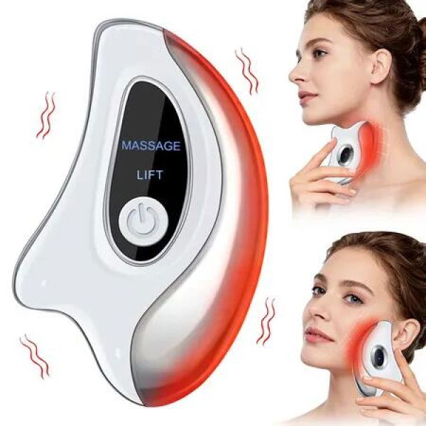 2 in 1 Neck and Face Massage Device, Electric Guasha Tool for Face Chin Neck, Heated Vibrating Massage Gua Sha Stone for Face Sculpting