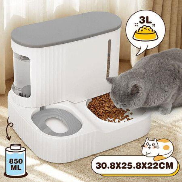 2 IN 1 Pet Automatic Feeder Cats Food Bowl Dog Water Dispenser Gravity Fed For Small Large Pets