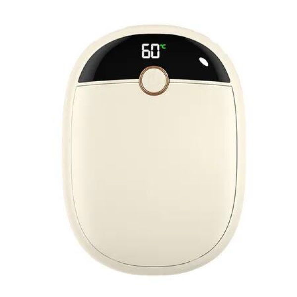 2 In 1 Portable Hand Warmer Rechargeable Pocket Heater with Digital Display for Camping Hunting Mans Woman Winter Gifts,Beige