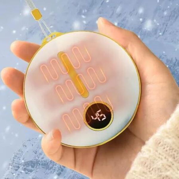 2 In 1 Portable Hand Warmer Rechargeable Pocket Heater with Digital Display for Camping Hunting Mans Woman Winter Gifts,White