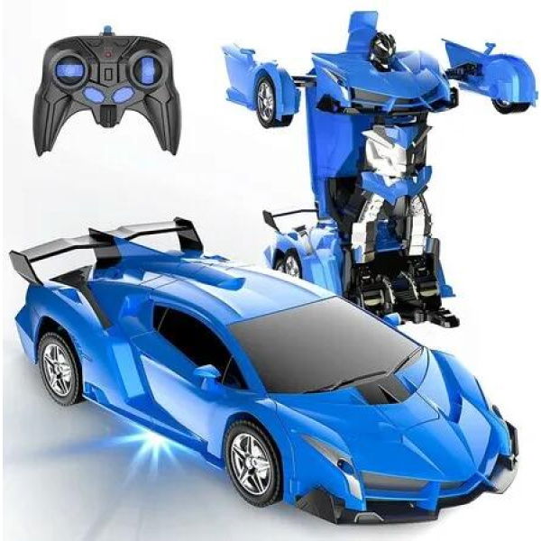 2-in-1 RC Car and Transforming Robot: 2.4Ghz Racing Car with 360Â° Drifting for Kids (Blue)