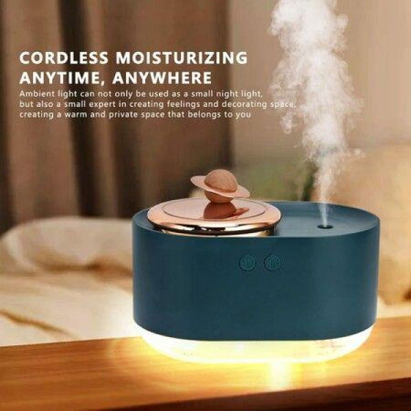 2 in 1 Rotating Planet Misting Humidifier & Night Light Mute Spray Multifunctional Home Humidifiers for Bedroom,Air Humidifier 1200MAH(Green)