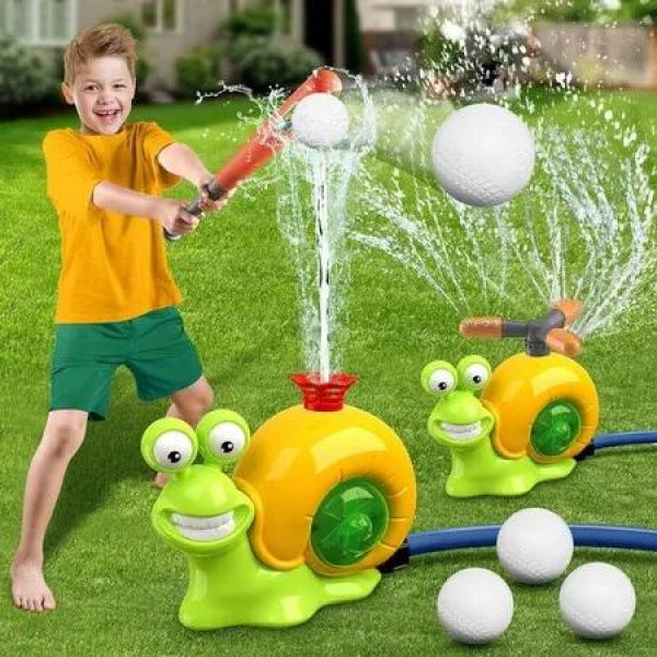 2 in 1 Snail Summer Water Game, 360 Degree Roating Spray Water Baseball for Boys Girls Summer Backyard Lawn Pool Party Fun