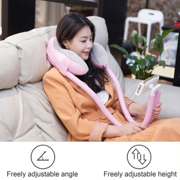 2-in-1 U-Shaped Neck Pillow With Gooseneck Tablet Phone Holder Memory Foam Nap Pillow With Flexible Phone Reading Holder Color Pink