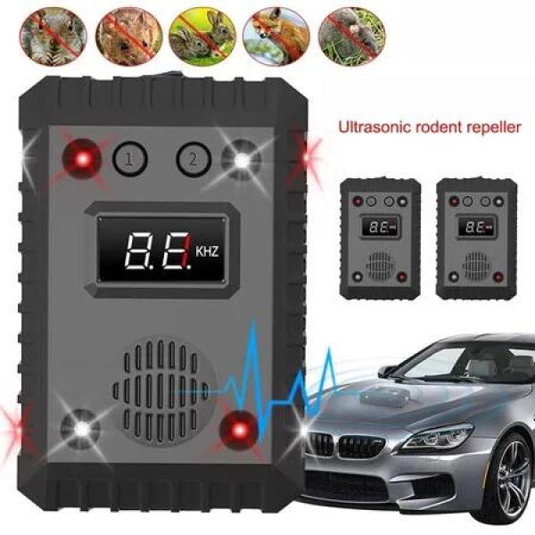 2-in-1 Ultrasonic Mouse Repeller Rodent Deterrent For Car,Animal Repellent,Effect with Strobe Lights Alarm Sound,Vehicle Protection
