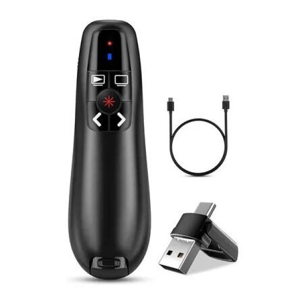 2 in 1 USB Type C Presentation Clicker, Clicker for PowerPoint Presentations, Rechargeable Wireless Presenter Remote with Volume Control