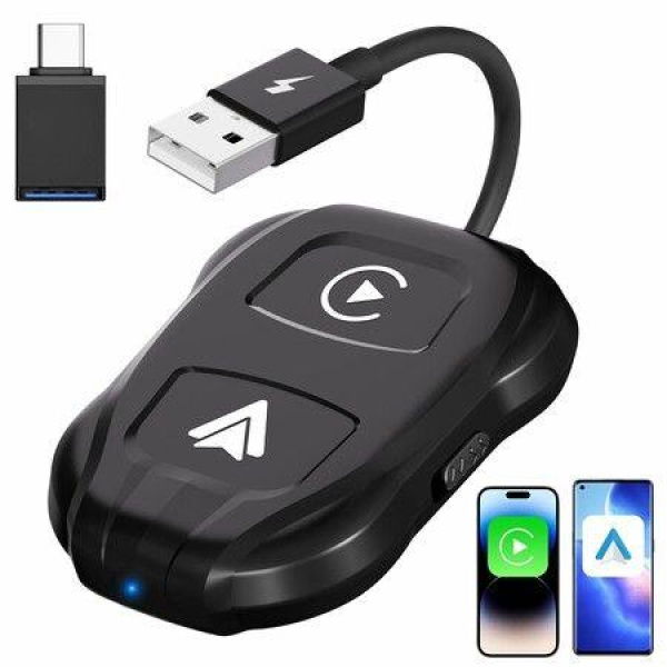 2-in-1 Wireless CarPlay Adapter & Android Auto Dongle Convert Wired Apple Car Play to Wireless,Plug & Play,Fast Auto Connect,Compatible with iOS 12+ & Android 11+ (Black)