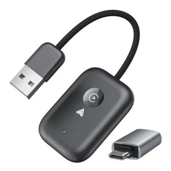 2 in 1 Wireless CarPlay Adapter iOS Android Auto USB, Type-C Dual Ports Wired to Wireless CarPlay Adapter(Black)