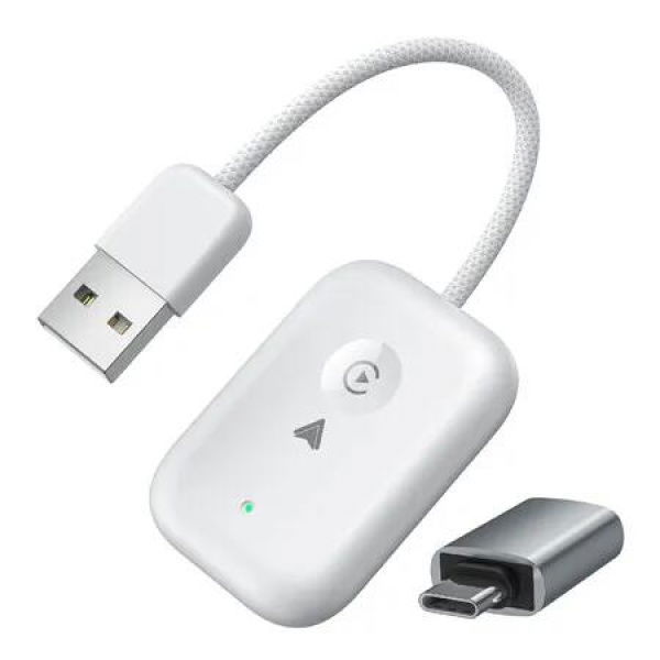 2 in 1 Wireless CarPlay Adapter iOS Android Auto USB, Type-C Dual Ports Wired to Wireless CarPlay Adapter(White)