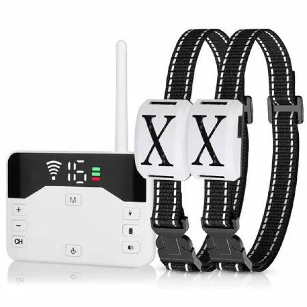 2-in-1 Wireless Dog Fence Remote Training Collar Electric Fence for 2 Dogs with Adjustable Range IPX6 Waterproof Receiver,Pets Containment System