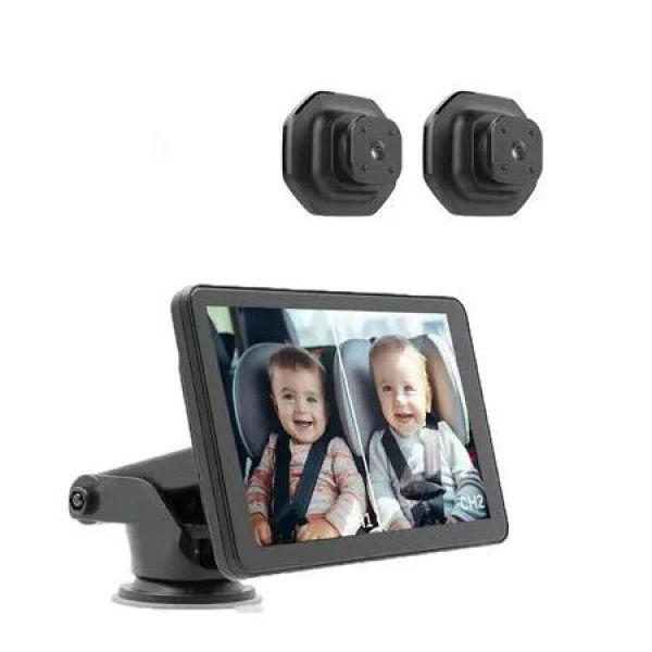 2 Kids Baby Car Camera for Seat, 5 Inch Ultrawide Display with Two Cameras Rear Facing, USB Powered Backseat Camera HD 1080P Easy to Install