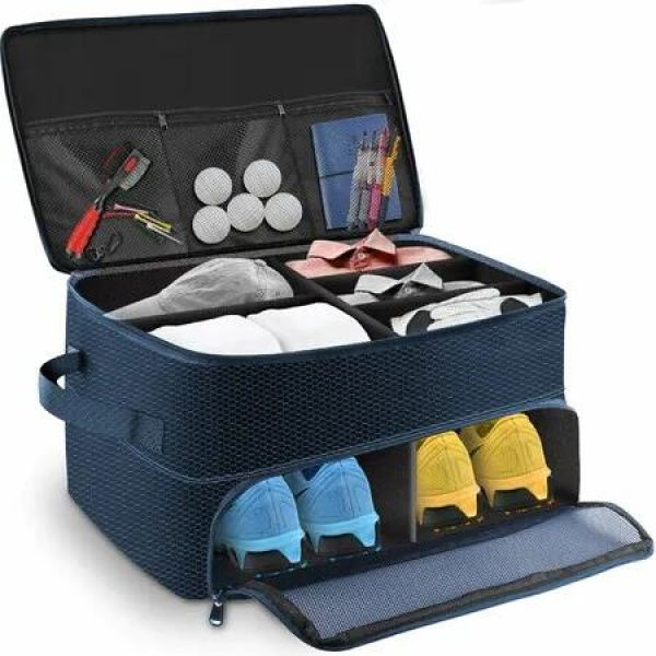 2 Layers Golf Trunk Organizer,Golf Accessories,Waterproof and Durable Golf Storage Bag,Golf Organizer for Car,Golf Gifts for Dad/Father/Grandpa (Blue)