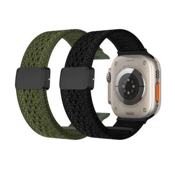 2 Pack 42/44/45/46/49mm universal Braided Nylon Watch Bands Upgrade Adjustable Buckle Stretchy Loop Band Width 22mm Not Included Watch