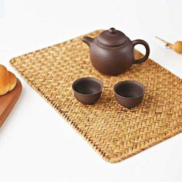 2 Pack 45*30cm Rectangular Woven Placemats, Natural Seagrass Place Mats ,Rattan Wicker Table Mats for Dining Table