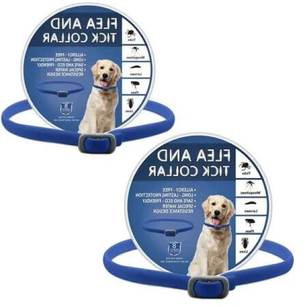 2-Pack 65cm Dog Flea and Tick Collars with 8-Month Protection, Glows in the Dark for Easy Visibility, Effectively Keep Your Dog from Insects & Pests